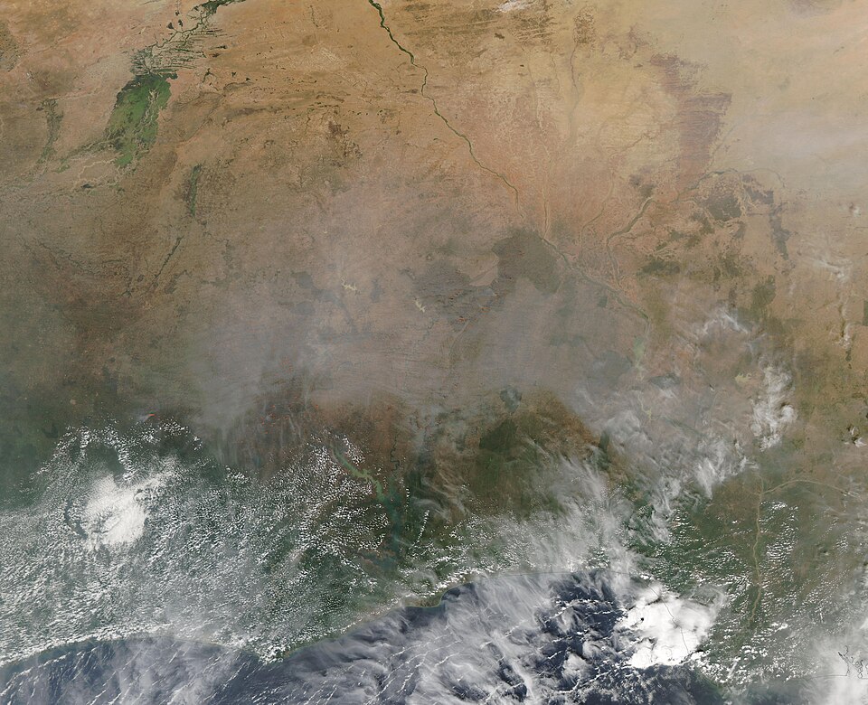 西アフリカの衛星写真(ギニア湾沿岸域)